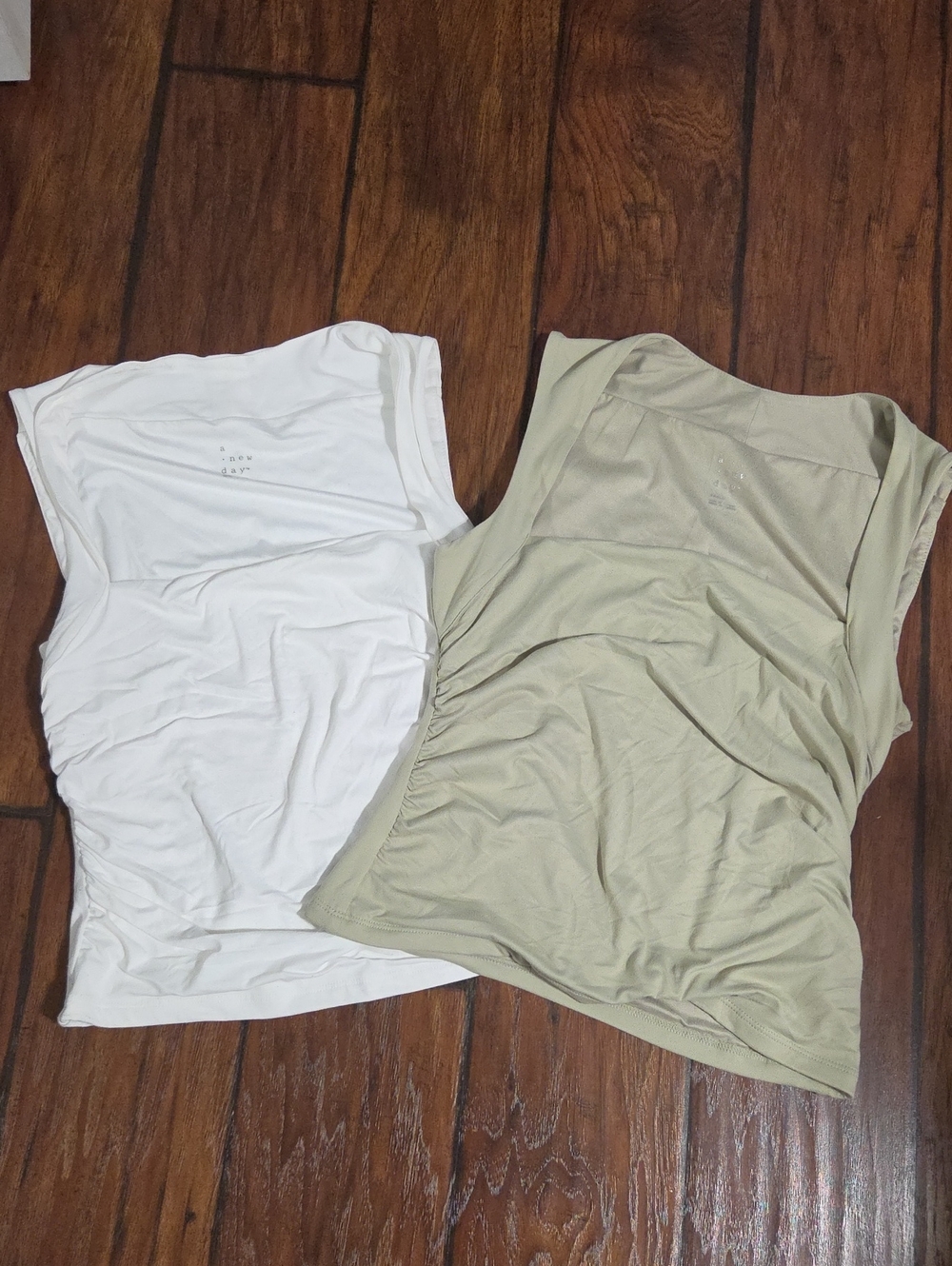 a new day Two-Pack Cap-Sleeve Tanks in White and Light Olive